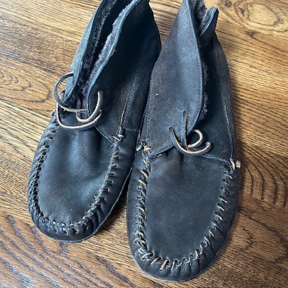 Frye Morgan Chukka Moccasin Slipper Shoes Womens 8.5 Brown Leather Wool Lined - Picture 4 of 7
